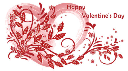 Beautiful greeting card Happy Valentines Day. Greeting card in vintage style on a white background. The branches of a rose on the background of watercolor hearts. Vectorのイラスト素材