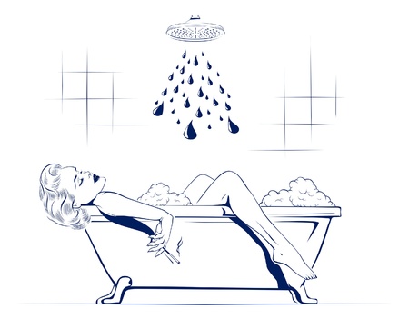 young beauty women relax on the bathroom with cigaretteのイラスト素材