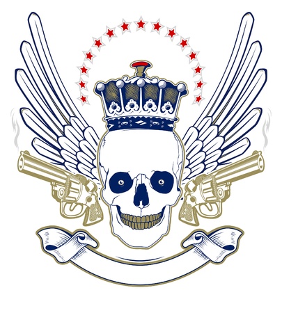 crown skull wing emblem with smoke guns のイラスト素材