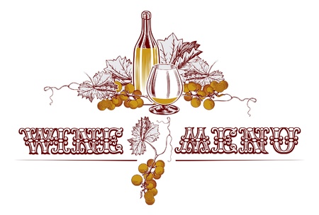 vintage style wine list with bottle, grape and glassのイラスト素材
