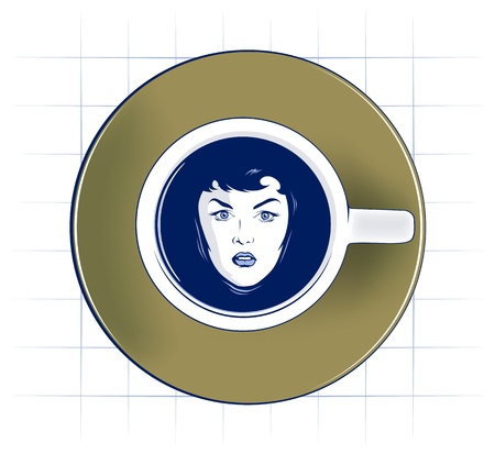 beauty woman face swiming in coffee cupのイラスト素材