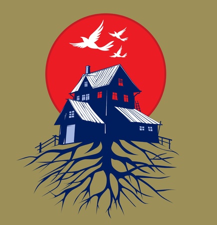 cartoon scare dark house roots のイラスト素材