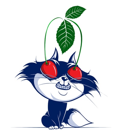 cartoon cat with cherry eyeのイラスト素材