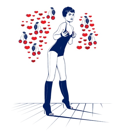 beauty sexy Valentine girl in cool cartoon style のイラスト素材