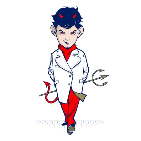 cartoon devil character  walk and smile