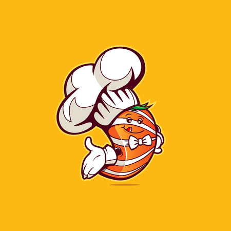 Sushi salmon character chief in cartoon style. Vector fully editable illustrationのイラスト素材