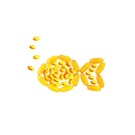 fish shape capsules of cod liver oil. Omega 3
