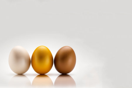 three color eggs on white background. minimalism stileの写真素材