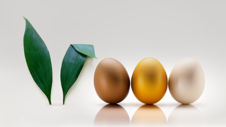 Easter Egg with Bunny Ears on white Background. Creative Greeting Card. Minimalism.の写真素材