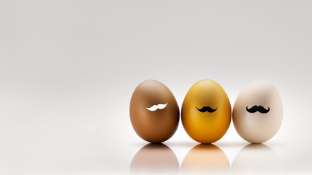 three easter eggs with mustache on white background. minimalism stileの写真素材