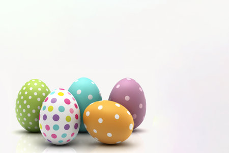 five colorful easter eggs on white background. minimalism stileの写真素材