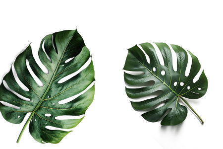 Tropical natural leaves Monstera on isolate background. Summer , flat lay, top viewの写真素材