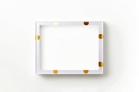 white frame mockup on white wall with golden dots. Minimalismの写真素材
