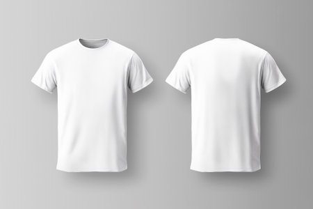 Mock up men's white T-shirt template,from two sides, natural shape on invisible mannequin, for your design mockup for print, on gray background.の素材