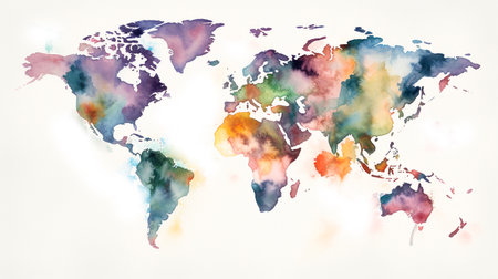 Hand drawn watercolor world map aquarelle illustration. Generative aiの素材