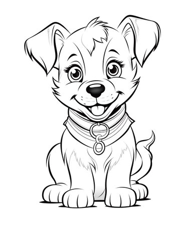 Puppy black and white outline illustration. Coloring book for kids. Generative aiの素材