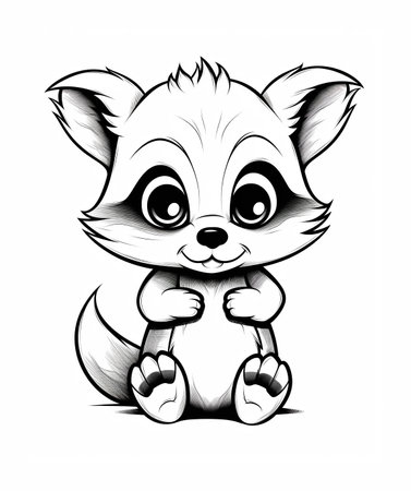 Raccoon black and white outline illustration. Coloring book for kids. Generative aiの素材