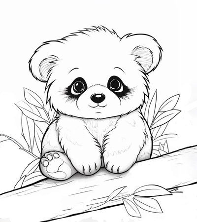 Panda black and white outline illustration. Coloring book for kids. Generative aiの素材