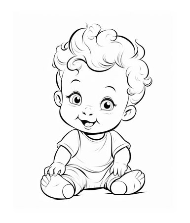 Boy black and white outline illustration. Coloring book for kids. Generative aiの素材