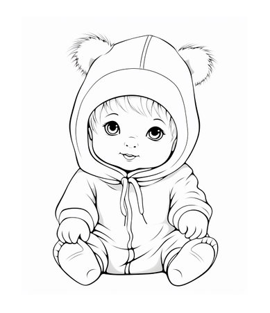 Baby black and white outline illustration. Coloring book for kids. Generative aiの素材