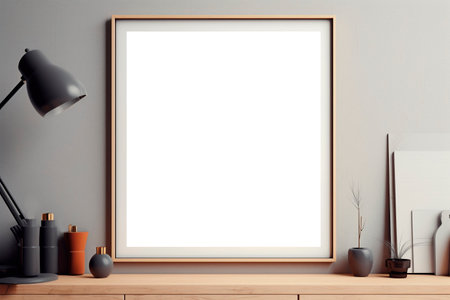 Frame on the wall. Photoframe mock up. empty frame for your design. Template for vectical picture, painting, poster or photo. Generative aiの素材