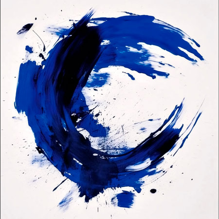 Abstract blue and black paint isolated on white background, top view.の素材