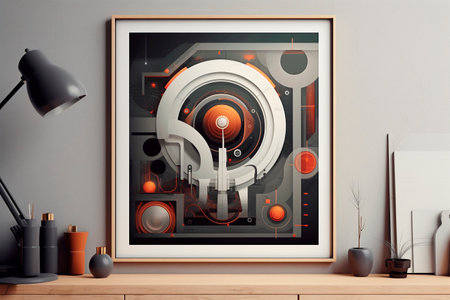 Frame on the wall. Photoframe mock up. empty frame for your design. Template for vectical picture, painting, poster or photo. Generative aiの素材