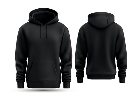 Mock up mens black hoodi, from two sides, natural shape on invisible mannequin, for your design mockup for print, on white background. Generative aiの素材