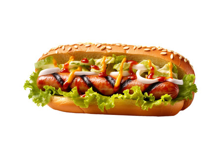 Delicious hot dog with cucumbers, lettuce. generative aiの素材