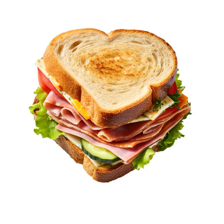Delicious sandwich with ham, salad, and tomatoes. generative aiの素材