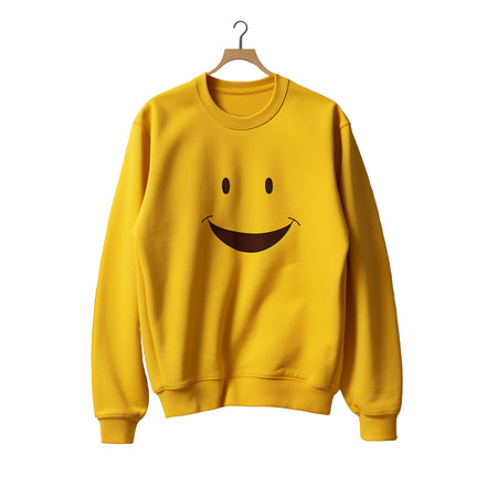 Yellow sweatshirt on a hanger with smile print. generative aiの素材
