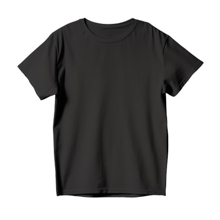 The front of the black T-shirt isolated. mockup with copy space. Hanging Tshirt template. Generative aiの素材