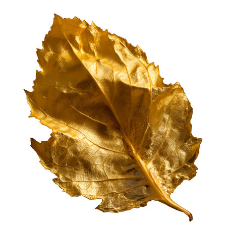 gold leaves isolated on white background. flat lay, top viewの素材
