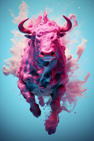 Bull in dynamic movements. around the bull ink to form mesmerizing shapes and patterns. Generative aiの素材
