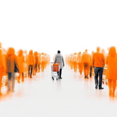 Abstract defocused grocery shoppers at supermarketの素材