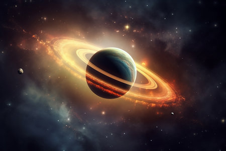 Space galaxy background with saturn planetの素材