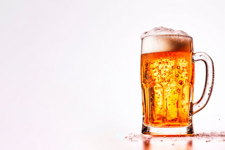 Glass beer mug full of golden light beerの素材