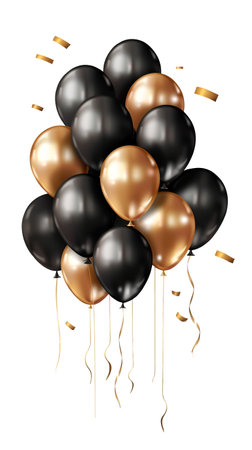 Bouquet, bunch of black and gold balloons.の素材