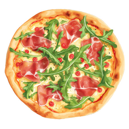 italian pizza with prosciutto and rucola, top viewの素材