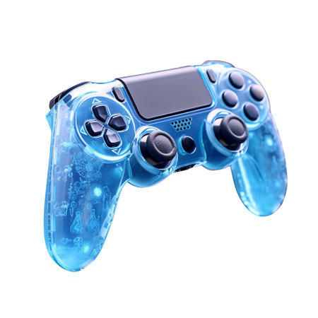 Light blue gaming controller isolated on white backgroundの素材