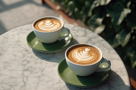 Two cups of cappuccino with latte artの素材