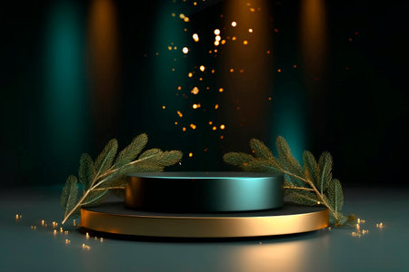 Christmas podium for products showcase, promotional sale, in green colorの素材