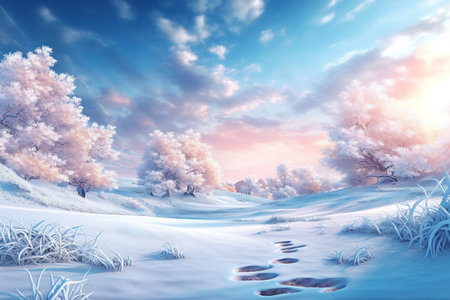 Winter background of snow and frost with free space for your decoration.の素材