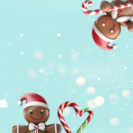 gingerbread man cookie holding christmas candy caneの素材