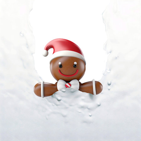 gingerbread man cookie in snowの素材