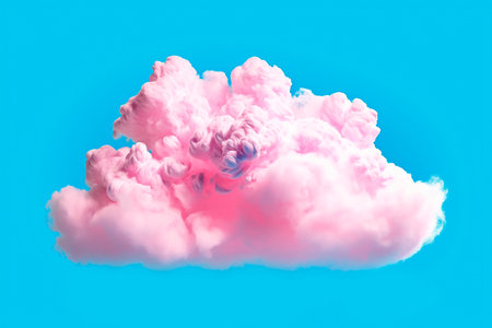 Realistic pink fluffy clouds on blue backgroundの素材