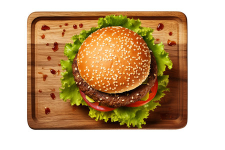 Close-up of delicious fresh tasty burger on white background. generative aiの素材
