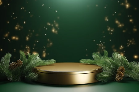 Christmas podium for products showcase, promotional sale, in green colorの素材