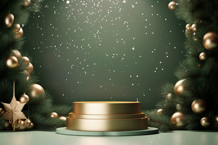 Christmas podium for products showcase, promotional sale, in green colorの素材