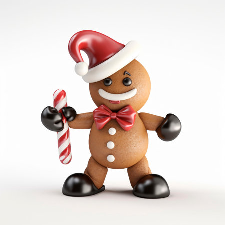 gingerbread man cookie holding christmas candy caneの素材